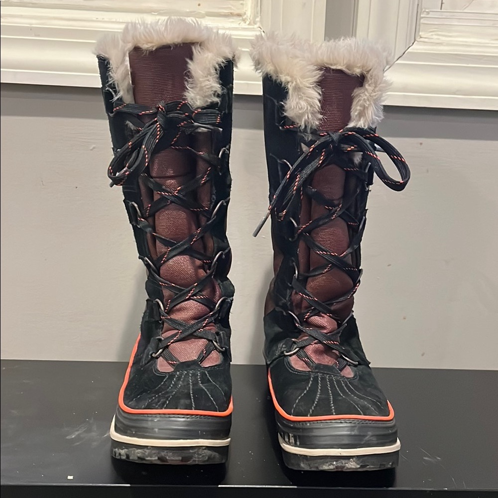 Black and Pink Winter Rain Boots with Fur Lining